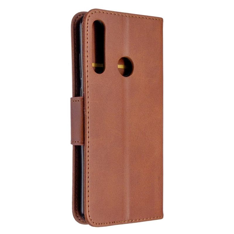 Leren Hoesje Huawei Y6p Grijs Zwart Gladde Schuine Klep