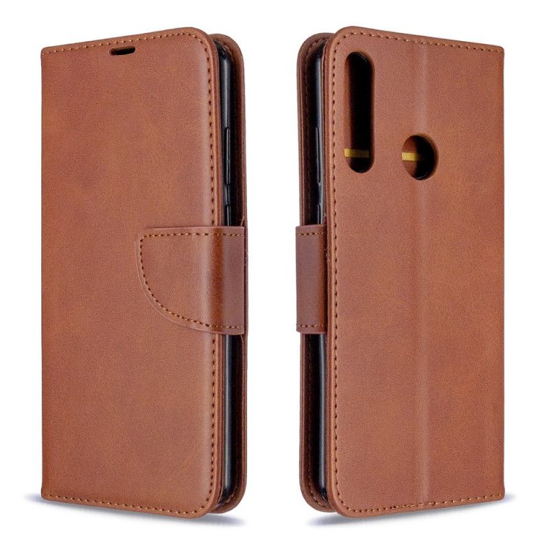 Leren Hoesje Huawei Y6p Grijs Zwart Gladde Schuine Klep