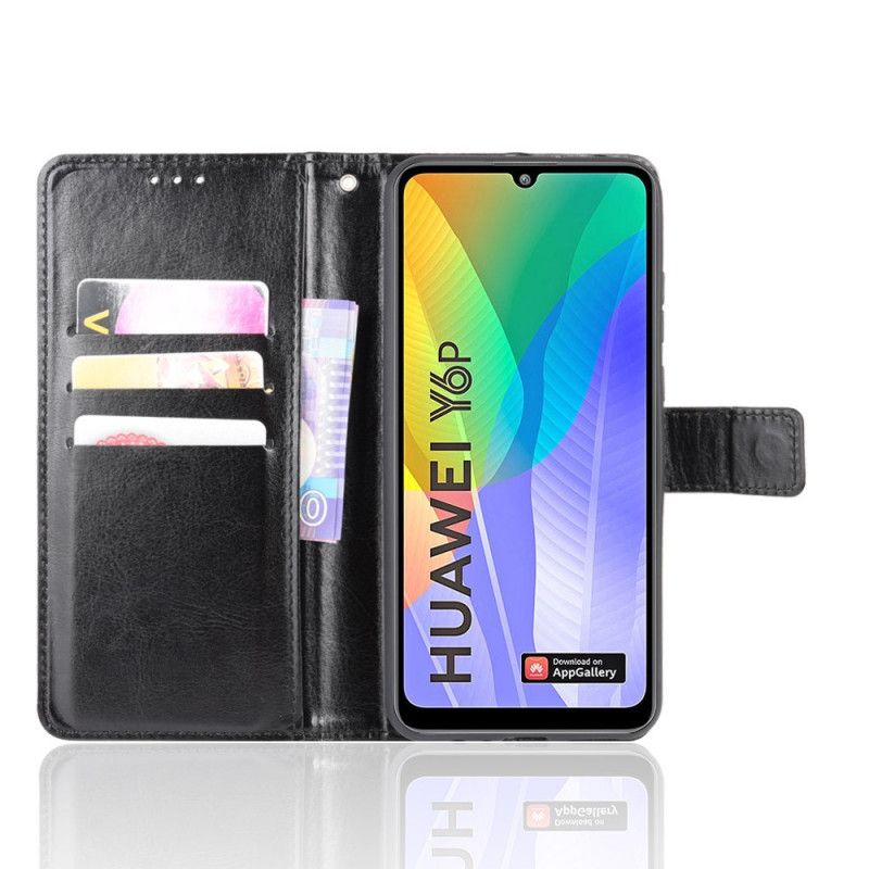 Leren Hoesje Huawei Y6p Rood Zwart Flitsend Kunstleer