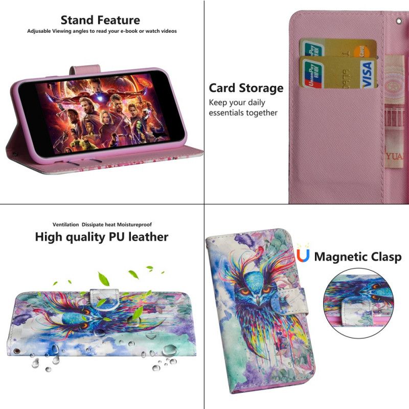 Leren Hoesje Huawei Y6p Telefoonhoesje Aquarel Vogel