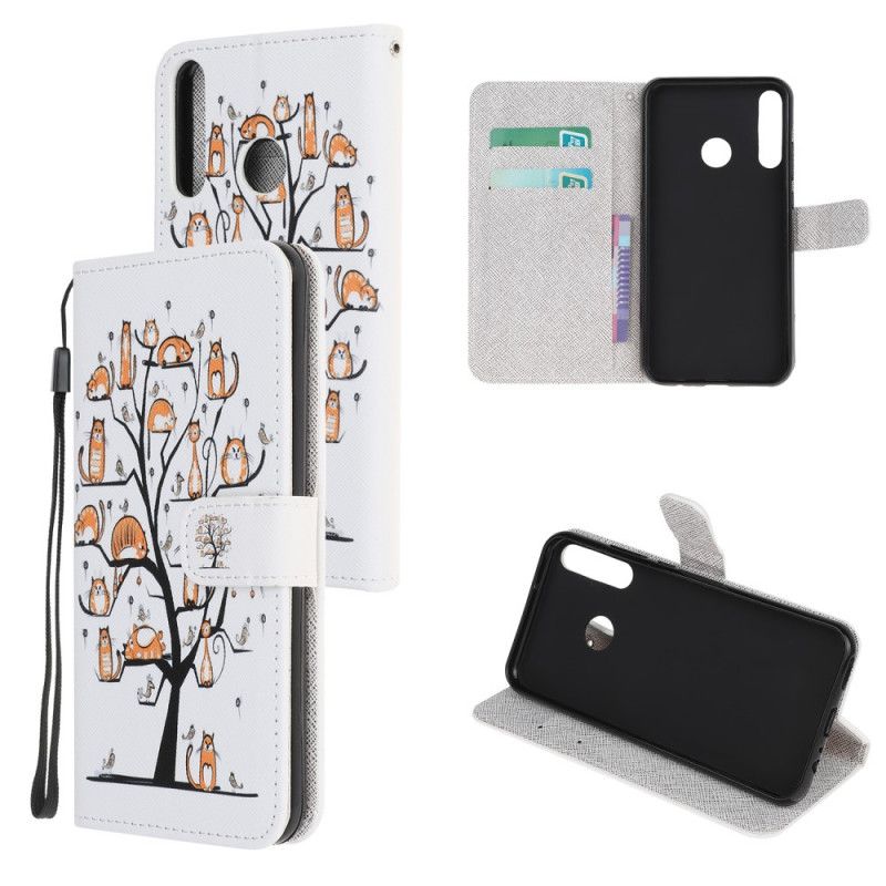 Leren Hoesje Huawei Y6p Telefoonhoesje Funky String Katten