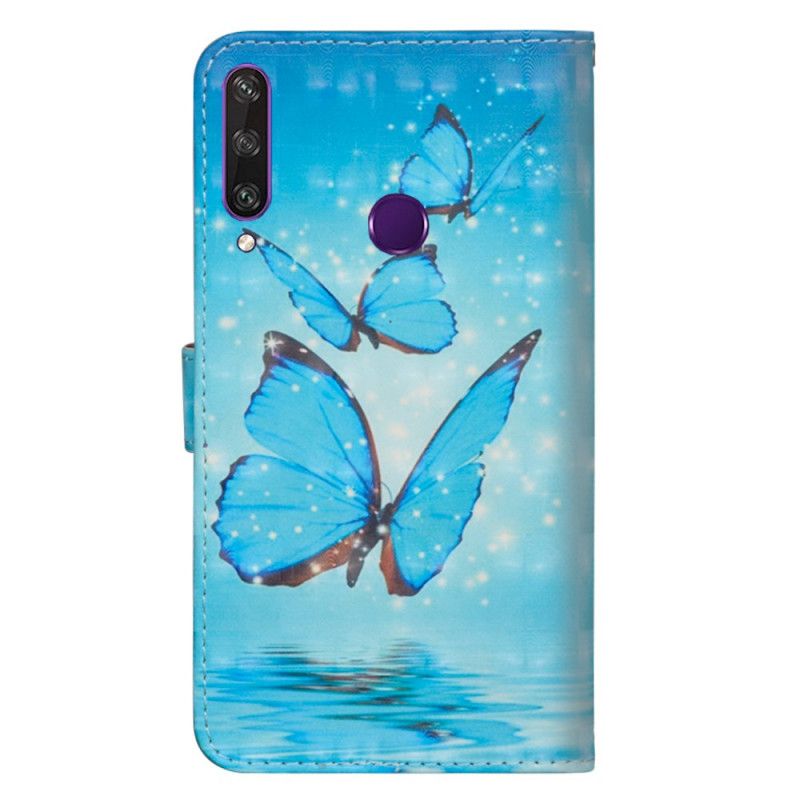 Leren Hoesje Huawei Y6p Vliegende Blauwe Vlinders