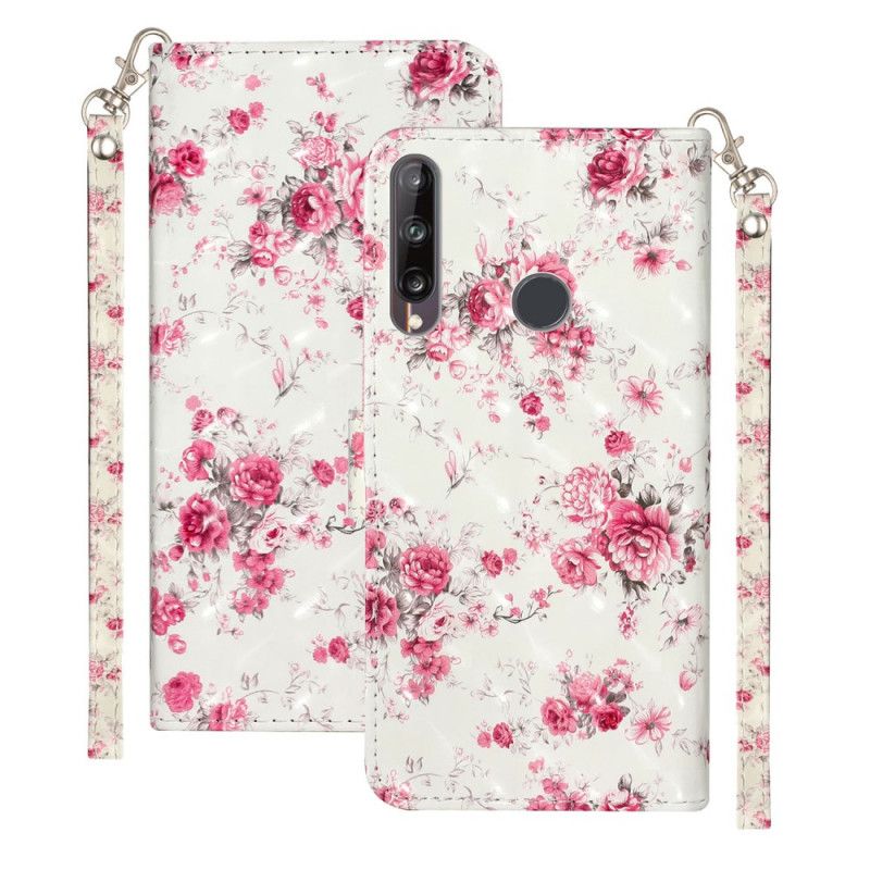 Leren Hoesje voor Huawei Y6p Bloemen Lichtvlekjes Met Riempje