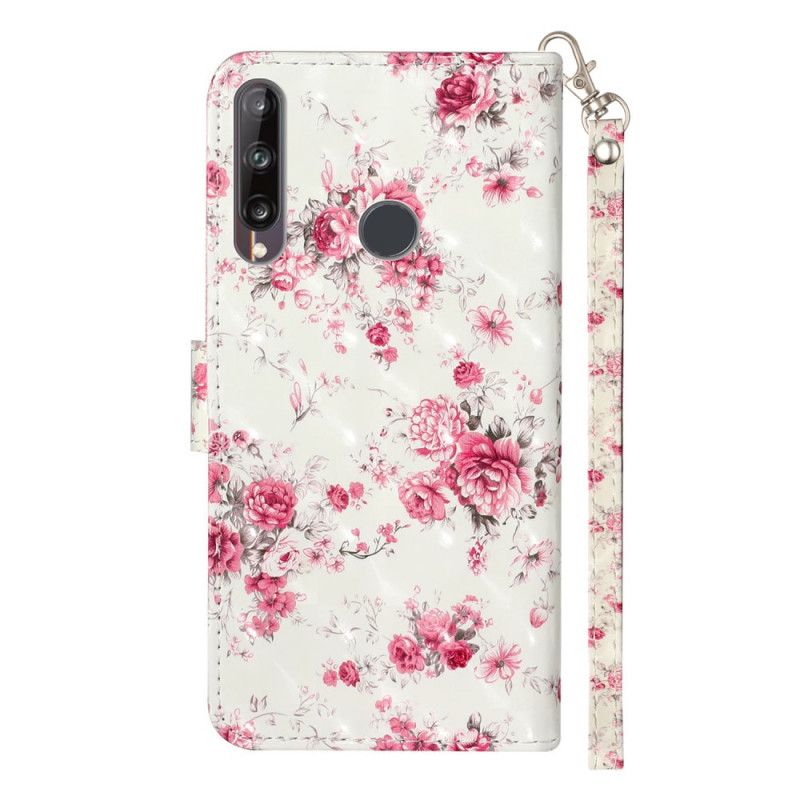 Leren Hoesje voor Huawei Y6p Bloemen Lichtvlekjes Met Riempje