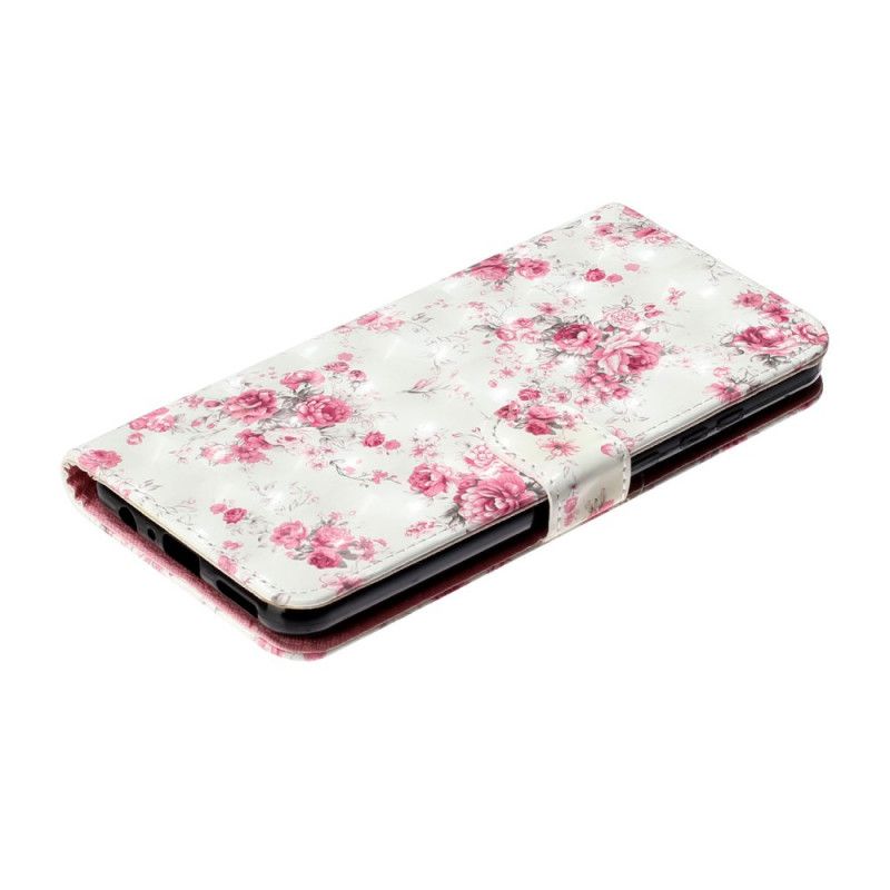 Leren Hoesje voor Huawei Y6p Bloemen Lichtvlekjes Met Riempje