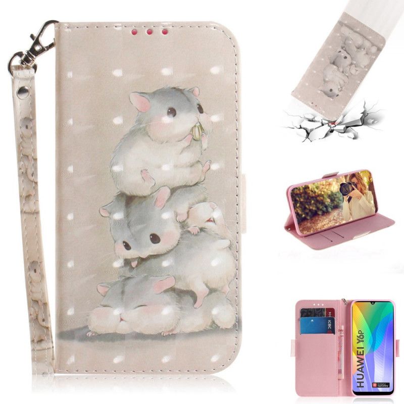 Leren Hoesje voor Huawei Y6p Hamsters Met String