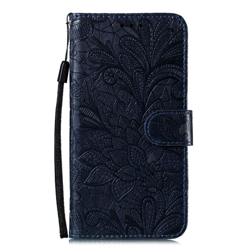 Leren Hoesje voor Huawei Y6p Paars Grijs Tribal String Bloemen