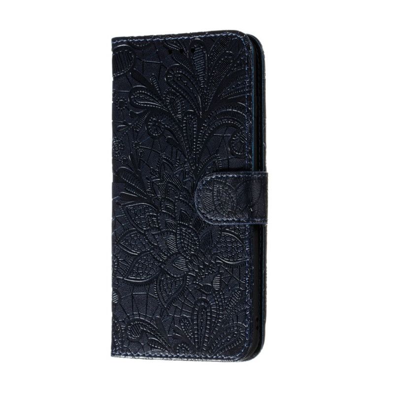 Leren Hoesje voor Huawei Y6p Paars Grijs Tribal String Bloemen