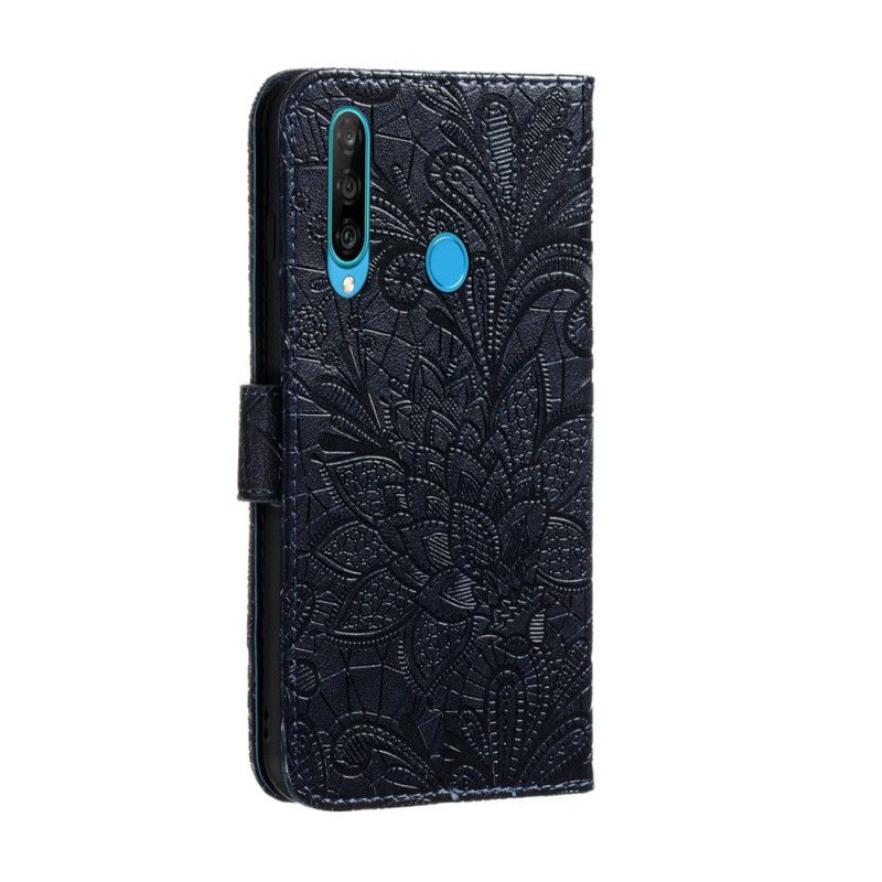 Leren Hoesje voor Huawei Y6p Paars Grijs Tribal String Bloemen