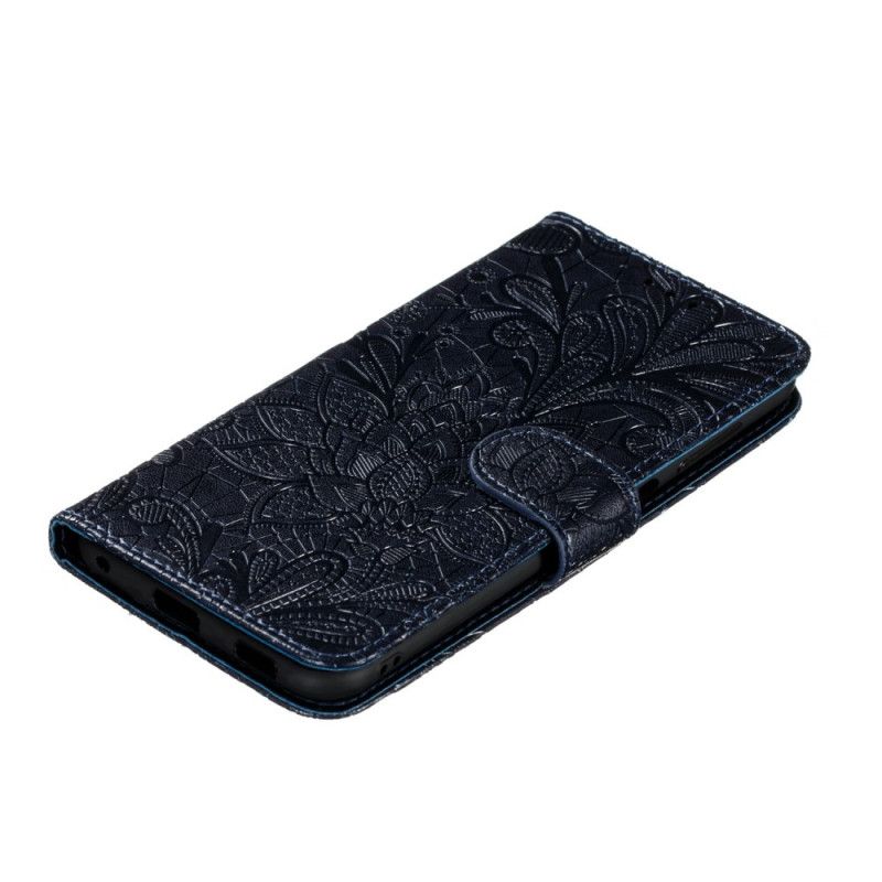 Leren Hoesje voor Huawei Y6p Paars Grijs Tribal String Bloemen