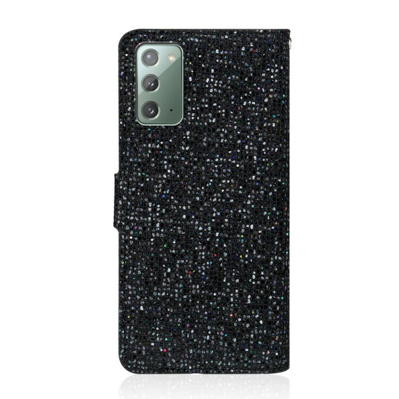 Bescherming Hoesje Samsung Galaxy Note 20 Donkerblauw Zwart Ontwerp Met Glitter