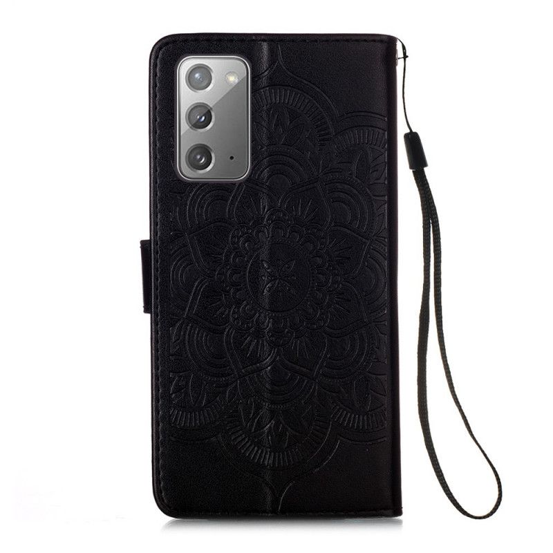 Bescherming Hoesje Samsung Galaxy Note 20 Grijs Zwart Dromenvangerprint En Lanyard