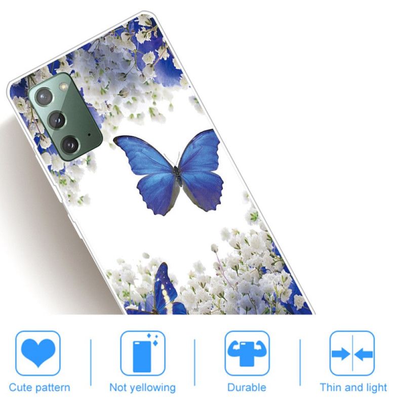 Case Hoesje Samsung Galaxy Note 20 Goud Donkerblauw Telefoonhoesje Vlinders