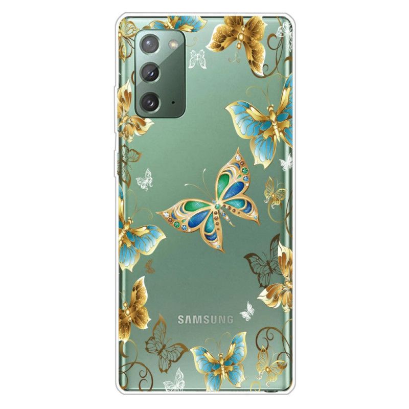 Case Hoesje Samsung Galaxy Note 20 Goud Donkerblauw Telefoonhoesje Vlinders