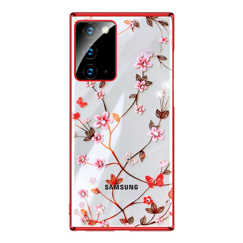 Case Hoesje Samsung Galaxy Note 20 Rood Zwart Telefoonhoesje Sulada Bloemen En Metaaleffect