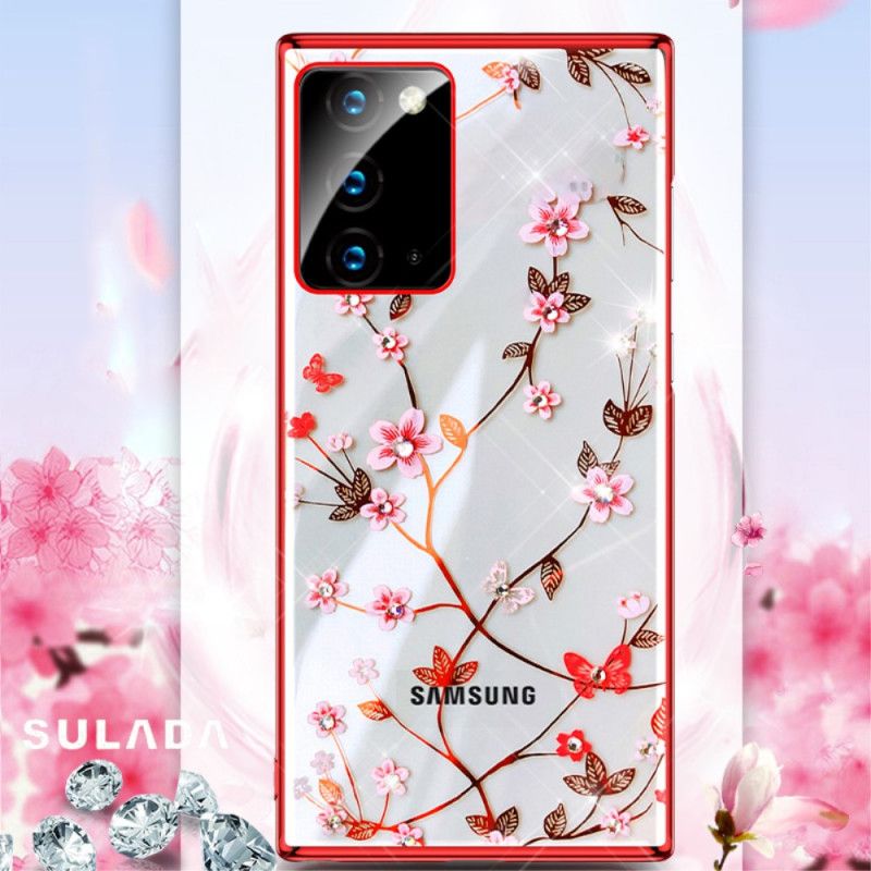 Case Hoesje Samsung Galaxy Note 20 Rood Zwart Telefoonhoesje Sulada Bloemen En Metaaleffect