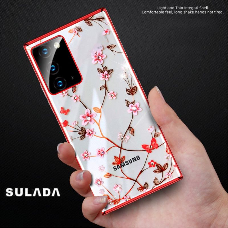 Case Hoesje Samsung Galaxy Note 20 Rood Zwart Telefoonhoesje Sulada Bloemen En Metaaleffect