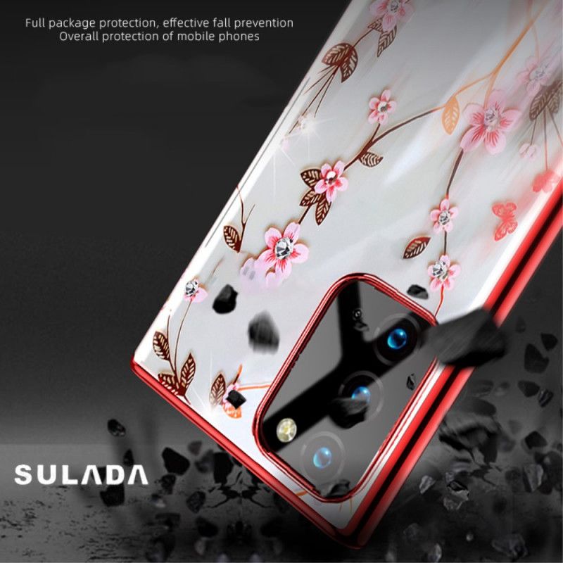 Case Hoesje Samsung Galaxy Note 20 Rood Zwart Telefoonhoesje Sulada Bloemen En Metaaleffect