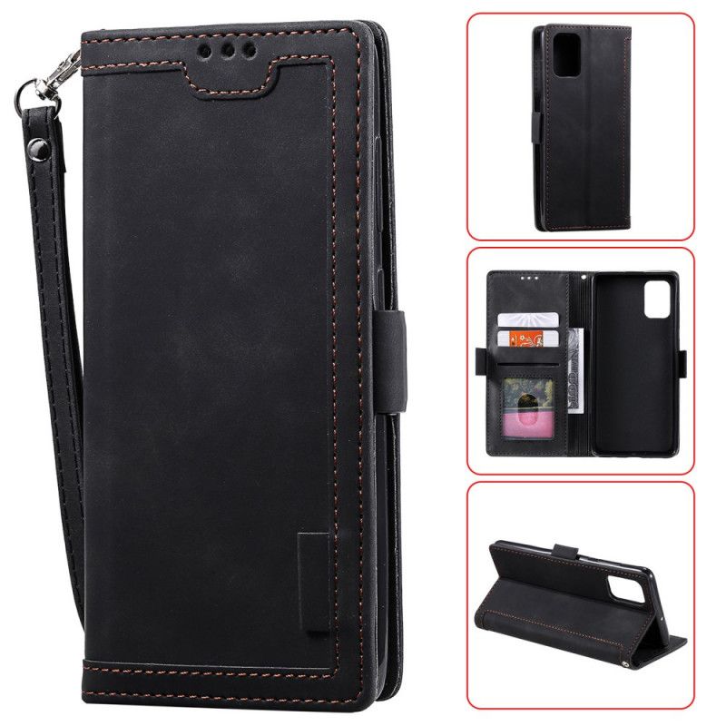 Cover Folio-hoesje Samsung Galaxy Note 20 Grijs Zwart Telefoonhoesje Retro Imitatieleer Met Riem