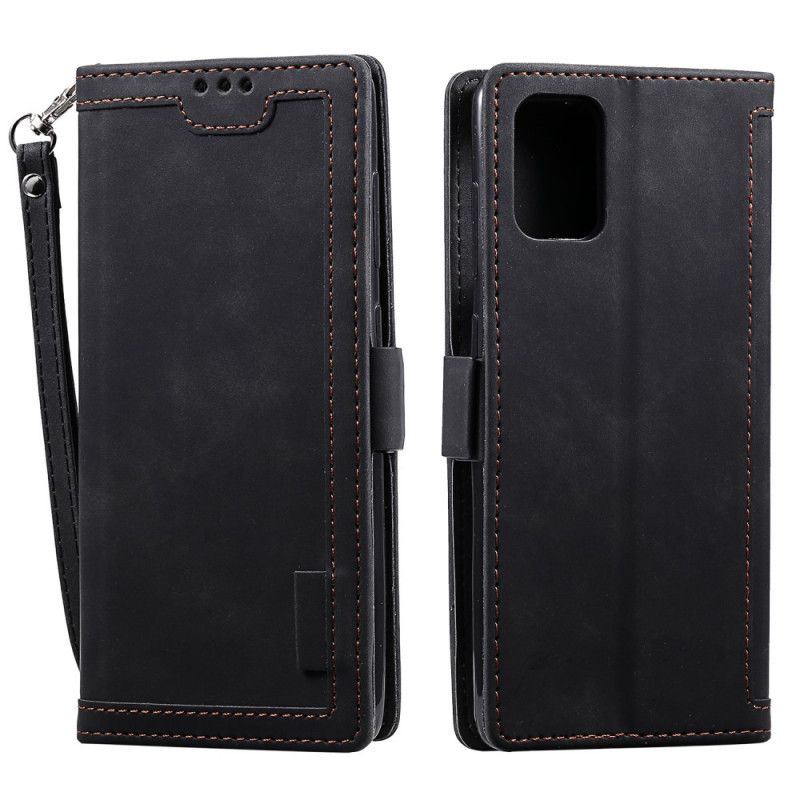 Cover Folio-hoesje Samsung Galaxy Note 20 Grijs Zwart Telefoonhoesje Retro Imitatieleer Met Riem