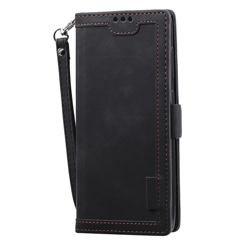 Cover Folio-hoesje Samsung Galaxy Note 20 Grijs Zwart Telefoonhoesje Retro Imitatieleer Met Riem