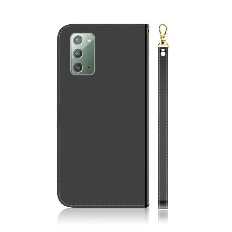 Cover Folio-hoesje Samsung Galaxy Note 20 Wit Zwart Telefoonhoesje Spiegelkap Van Imitatieleer