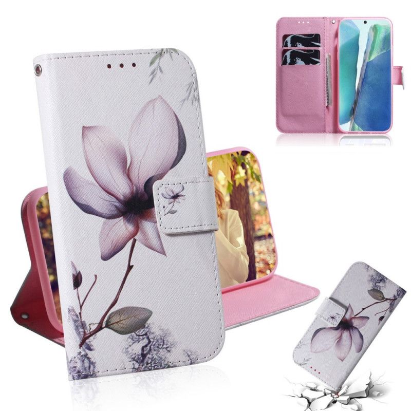 Flip Case Leren Samsung Galaxy Note 20 Oud Roze Bloem