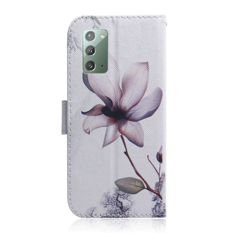 Flip Case Leren Samsung Galaxy Note 20 Oud Roze Bloem