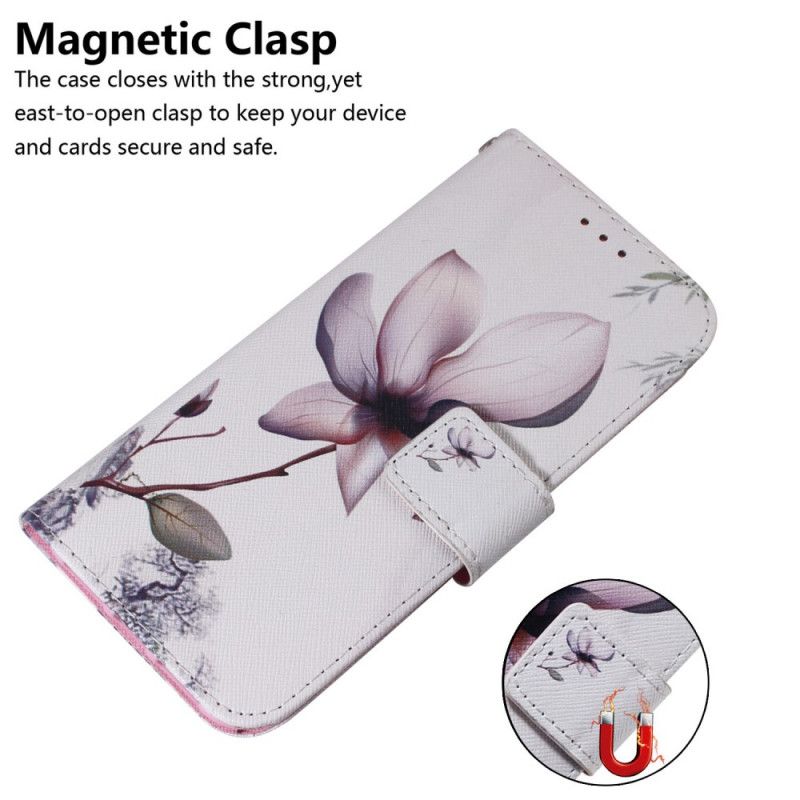 Flip Case Leren Samsung Galaxy Note 20 Oud Roze Bloem