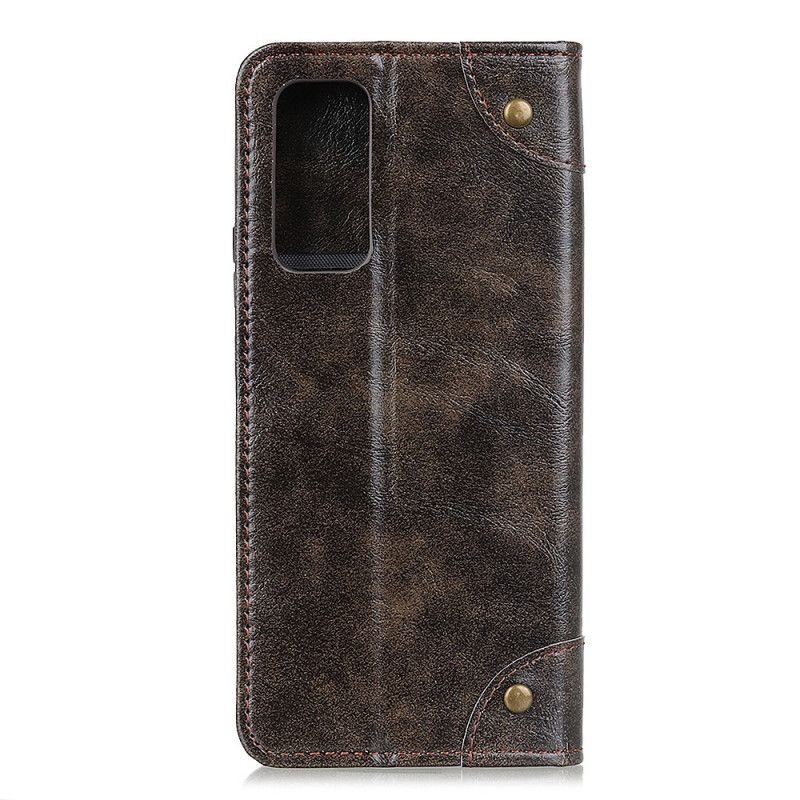 Folio-hoesje Samsung Galaxy Note 20 Donkerblauw Zwart Vintage Splitleren Klinknagels