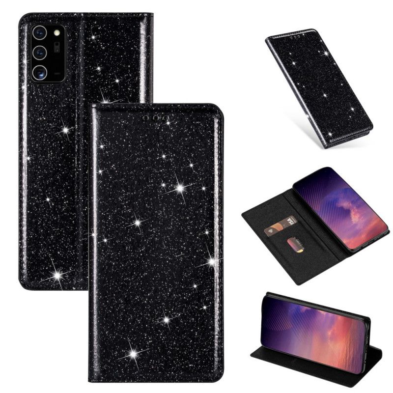 Folio-hoesje Samsung Galaxy Note 20 Grijs Zwart Telefoonhoesje Glitterstijl