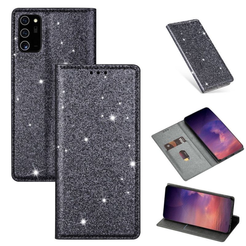 Folio-hoesje Samsung Galaxy Note 20 Grijs Zwart Telefoonhoesje Glitterstijl