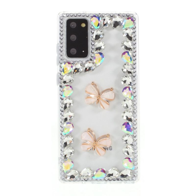 Hoesje Samsung Galaxy Note 20 Omtrek Strass Steentjes En Vlinders