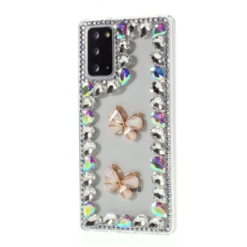 Hoesje Samsung Galaxy Note 20 Omtrek Strass Steentjes En Vlinders