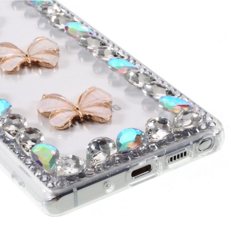 Hoesje Samsung Galaxy Note 20 Omtrek Strass Steentjes En Vlinders