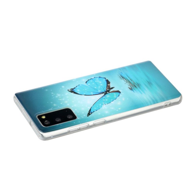 Hoesje voor Samsung Galaxy Note 20 Fluorescerende Blauwe Vlinder