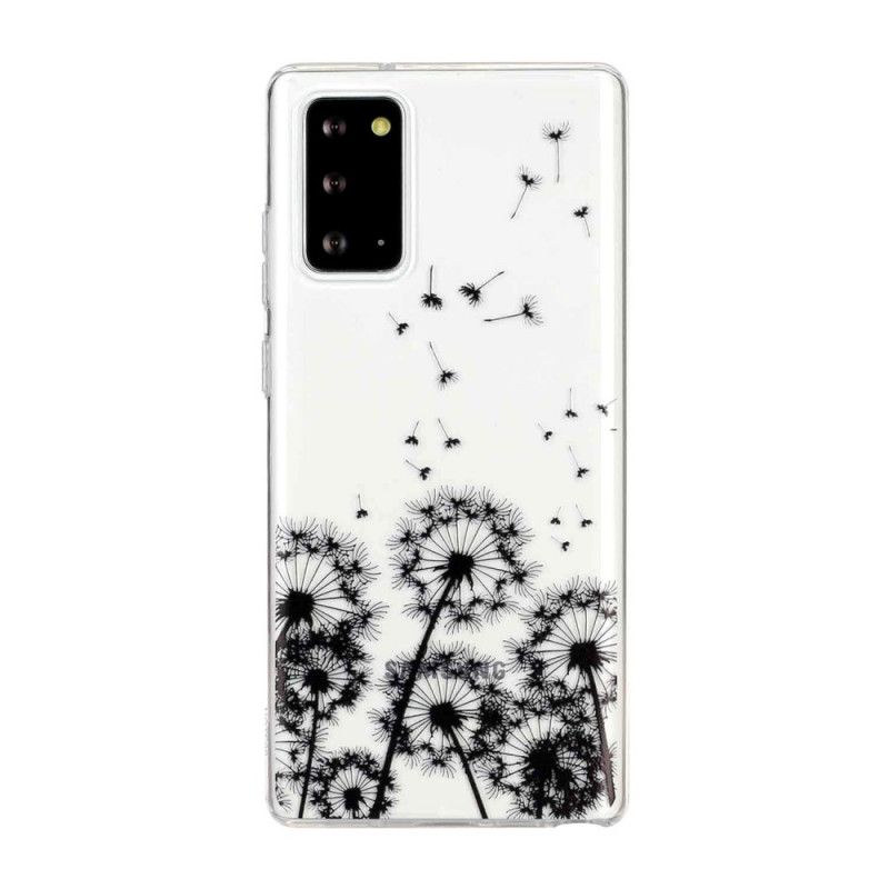 Hoesje voor Samsung Galaxy Note 20 Transparant Zwarte Paardebloemen