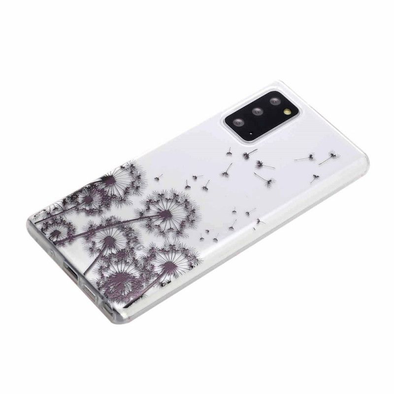 Hoesje voor Samsung Galaxy Note 20 Transparant Zwarte Paardebloemen