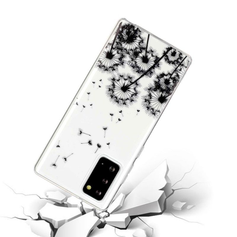 Hoesje voor Samsung Galaxy Note 20 Transparant Zwarte Paardebloemen