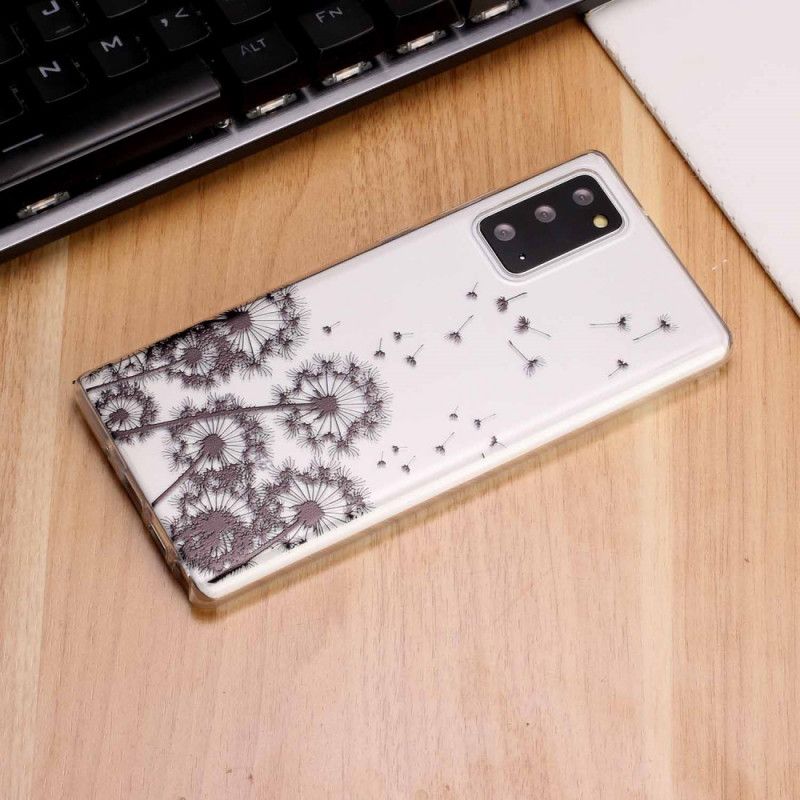 Hoesje voor Samsung Galaxy Note 20 Transparant Zwarte Paardebloemen