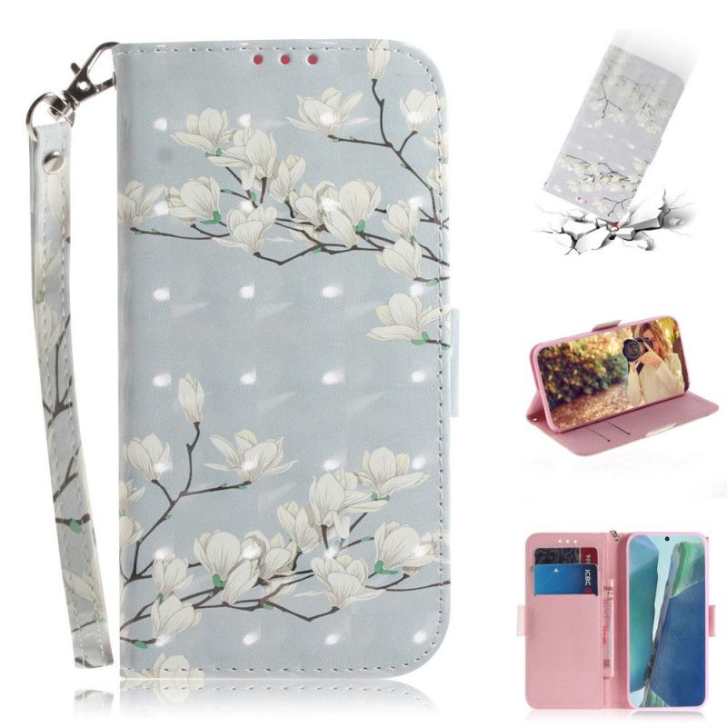 Leren Hoesje Samsung Galaxy Note 20 Bloeiende Boom Met String