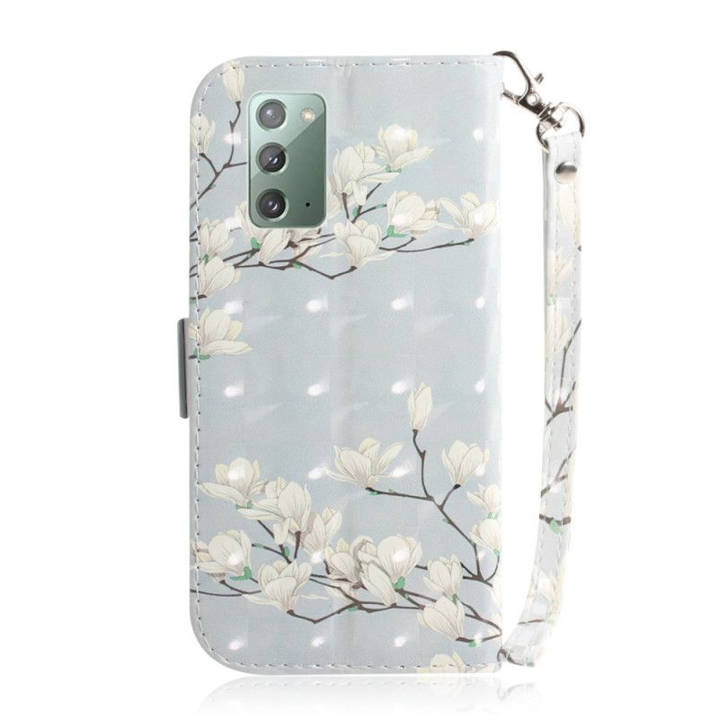 Leren Hoesje Samsung Galaxy Note 20 Bloeiende Boom Met String