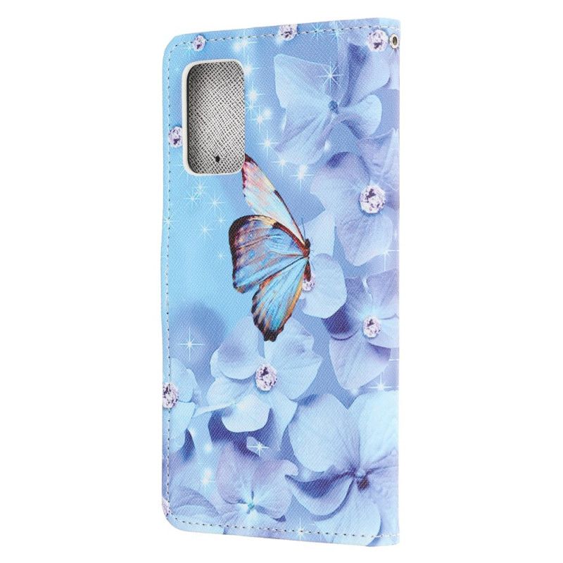 Leren Hoesje Samsung Galaxy Note 20 Diamanten Vlinders Met String