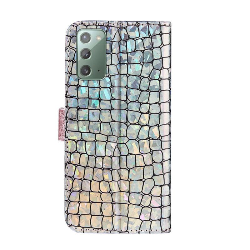 Leren Hoesje Samsung Galaxy Note 20 Lichtblauw Groen Krokodil Diamanten