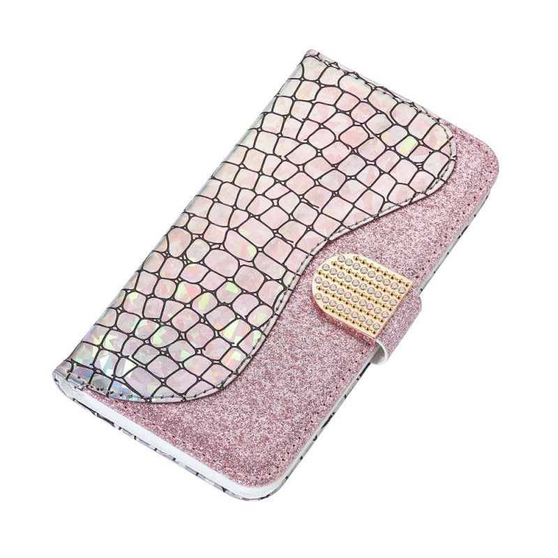 Leren Hoesje Samsung Galaxy Note 20 Lichtblauw Groen Krokodil Diamanten