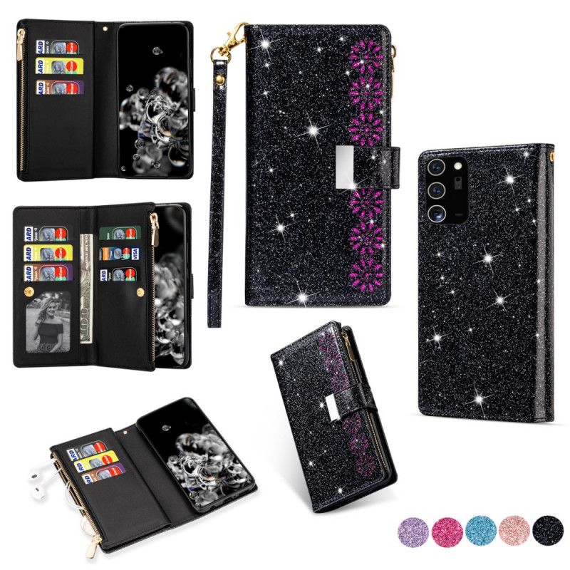 Leren Hoesje Samsung Galaxy Note 20 Magenta Zwart Telefoonhoesje Portemonnee Met Ritssluiting