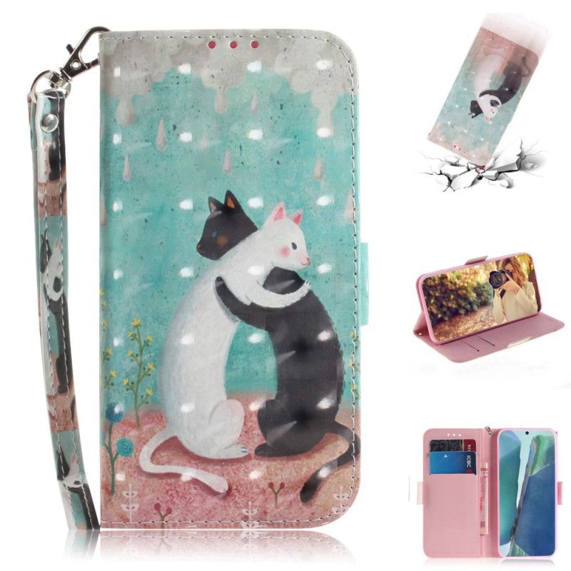 Leren Hoesje Samsung Galaxy Note 20 Telefoonhoesje String Kattenvrienden