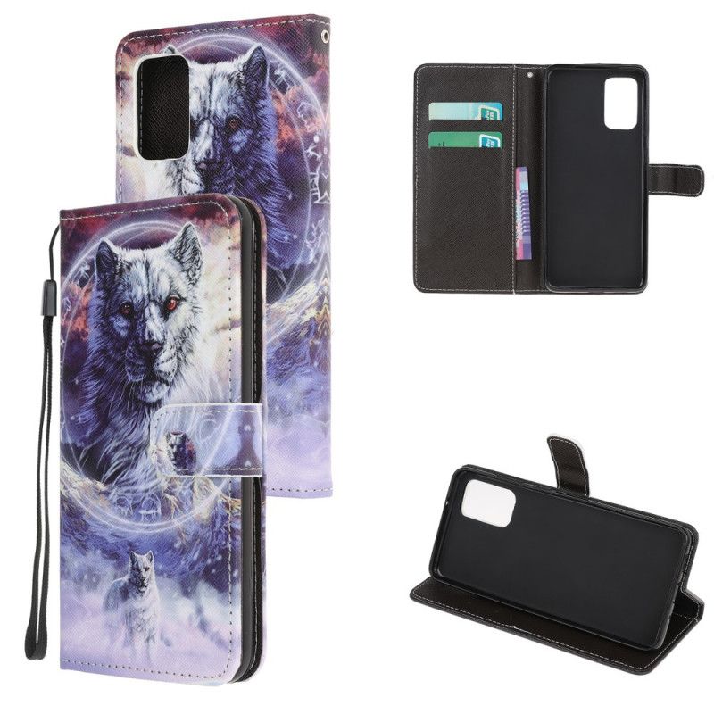 Leren Hoesje Samsung Galaxy Note 20 Wolf In De Winter Met String