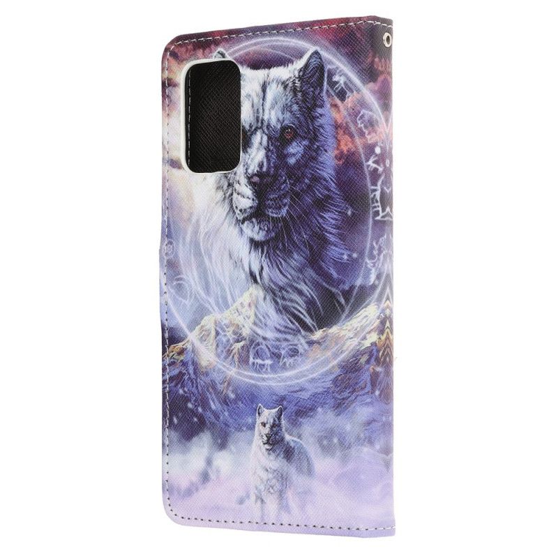 Leren Hoesje Samsung Galaxy Note 20 Wolf In De Winter Met String