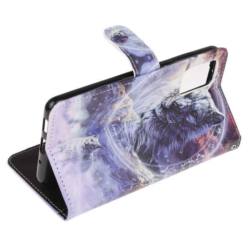 Leren Hoesje Samsung Galaxy Note 20 Wolf In De Winter Met String